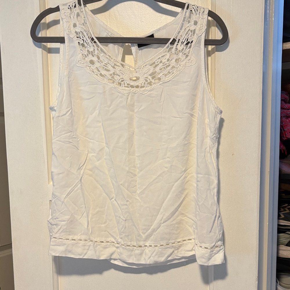 VILA White Lace Detail Tank Top in L